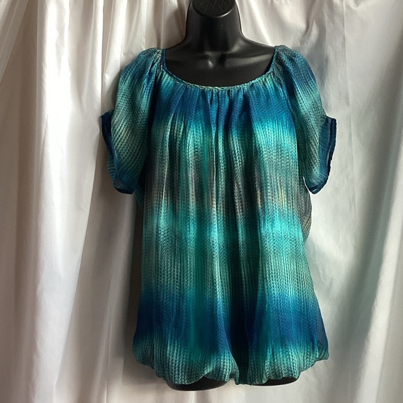 Roz & Ali Tops - Roz & Ali Teal and Blue Blouse